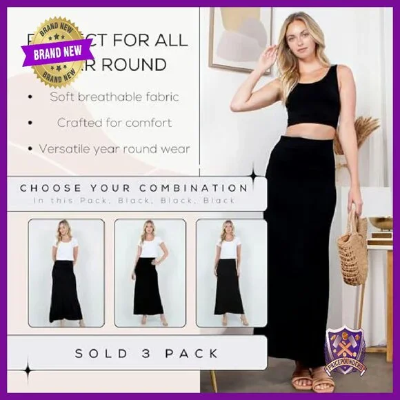 Soft Stretchy Rayon Maxi Skirt High Waist Flowy Boho Casual Dressy